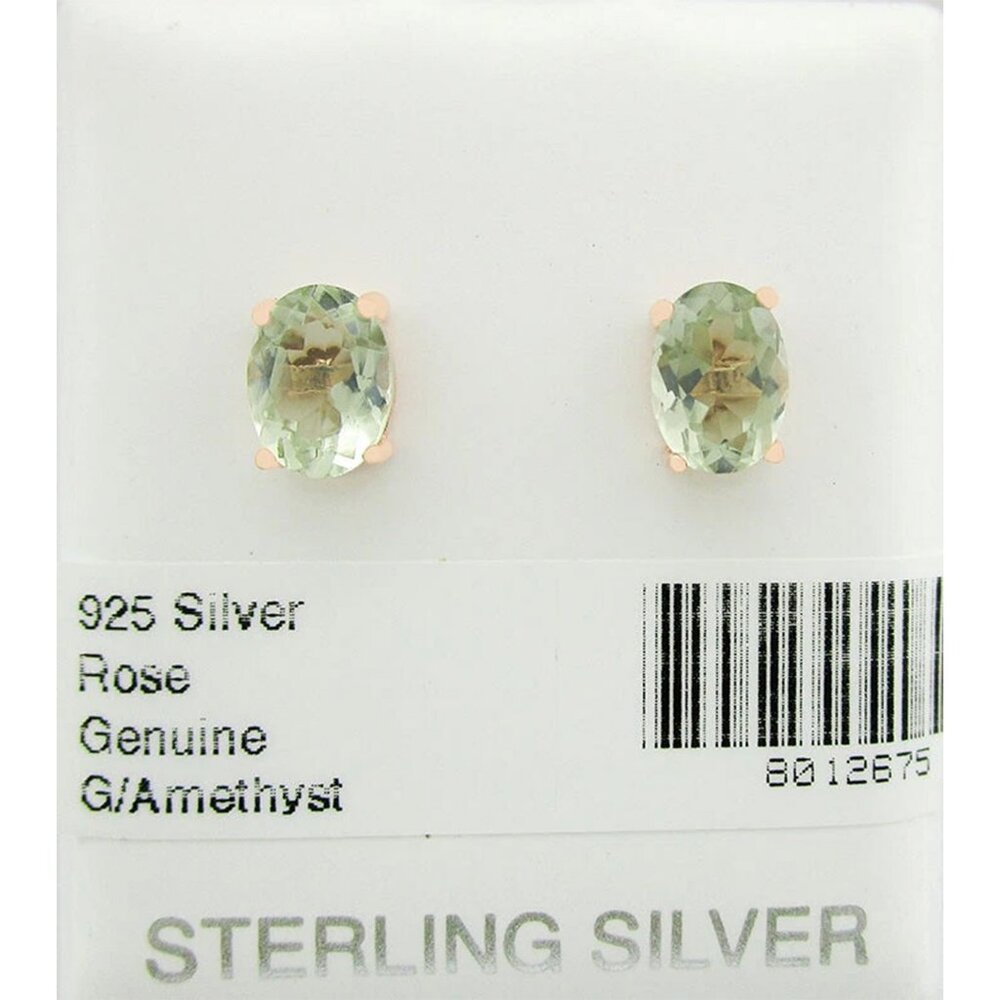 Genuine 2.10 Cts Green Amethyst Stud Earrings 14k Rose Gold Plated (.925)